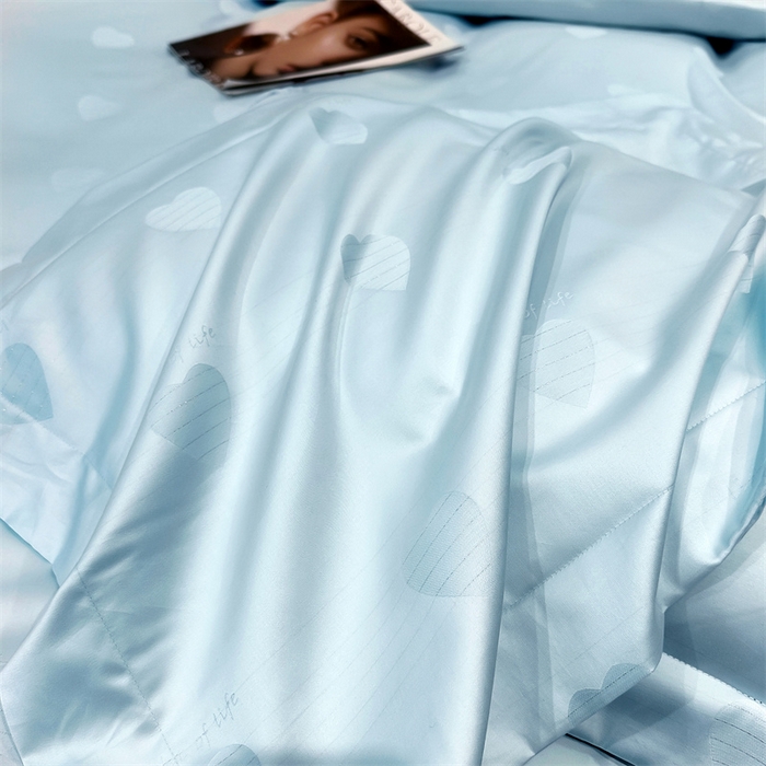 91家纺网 家纺一手货源 找家纺 2025新款双股长绒棉居家款提花系列四件套 心动-天空蓝