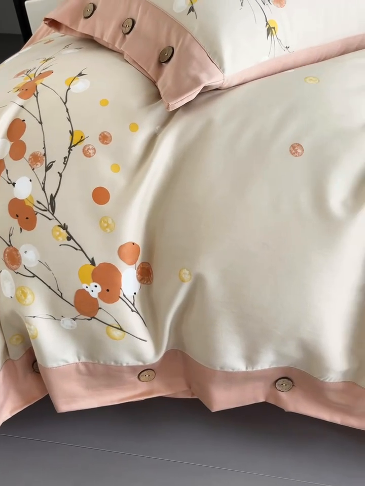 91家纺网 家纺一手货源 找家纺 艾迪尚家纺 2025新款柔丝茸磨毛印花纽扣款四件套 夏木之梦