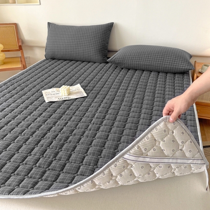 卡伦家纺 2025新款全棉色织水洗棉夹棉床垫席梦思保护垫 灰小方格
