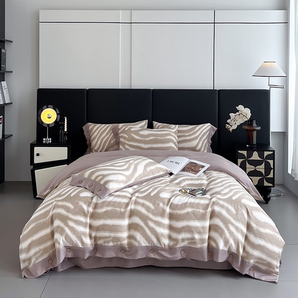 艾迪尚家纺 2025新款柔丝茸磨毛印花纽扣款四件套 唐顿