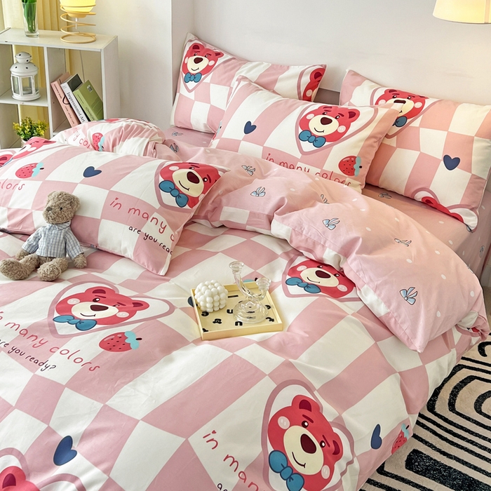 91家纺网 家纺一手货源 找家纺 西引力 2024新款全棉印花单被套 害羞熊