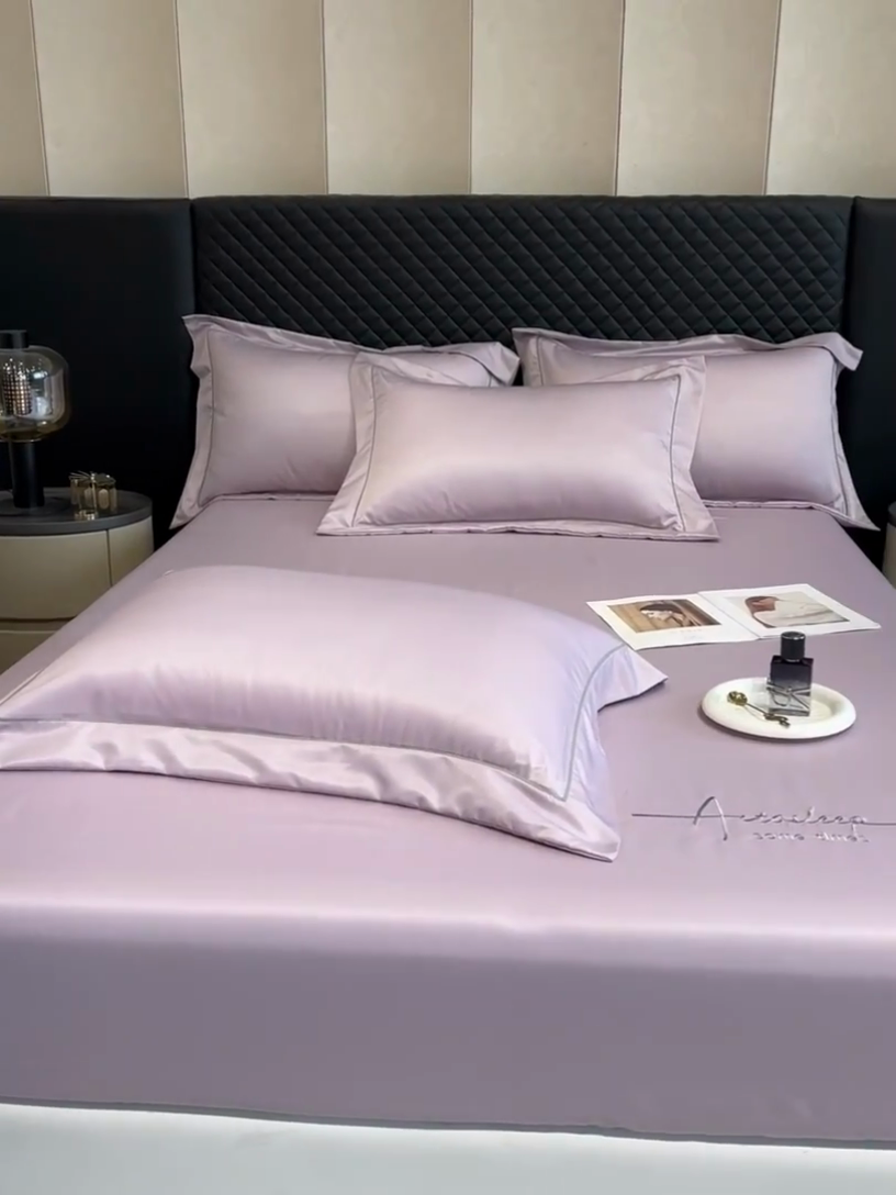 91家纺网 家纺一手货源 找家纺 露梦家纺 2025新款A类水洗原棉刺绣款床笠-星辰系列（提供买家秀） 星辰-丁香紫