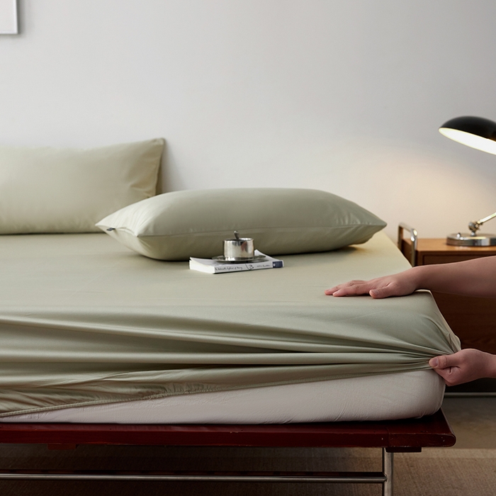 91家纺网 家纺一手货源 找家纺 安莱生活 2024新款100s全棉贡缎单床笠 草绿