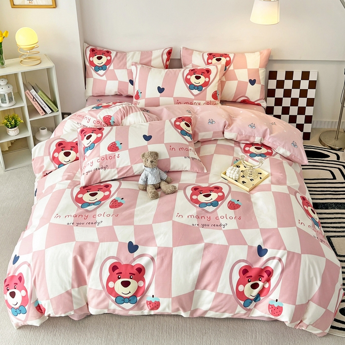 91家纺网 家纺一手货源 找家纺 西引力 2024新款全棉印花单被套 害羞熊