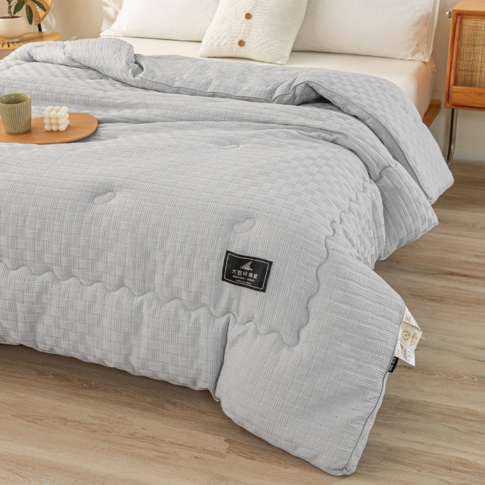 91家纺网 家纺一手货源 找家纺 居易简 2025秋冬新款直播华夫格大豆被冬被立体包边订棉工艺水洗棉大豆被 流光灰