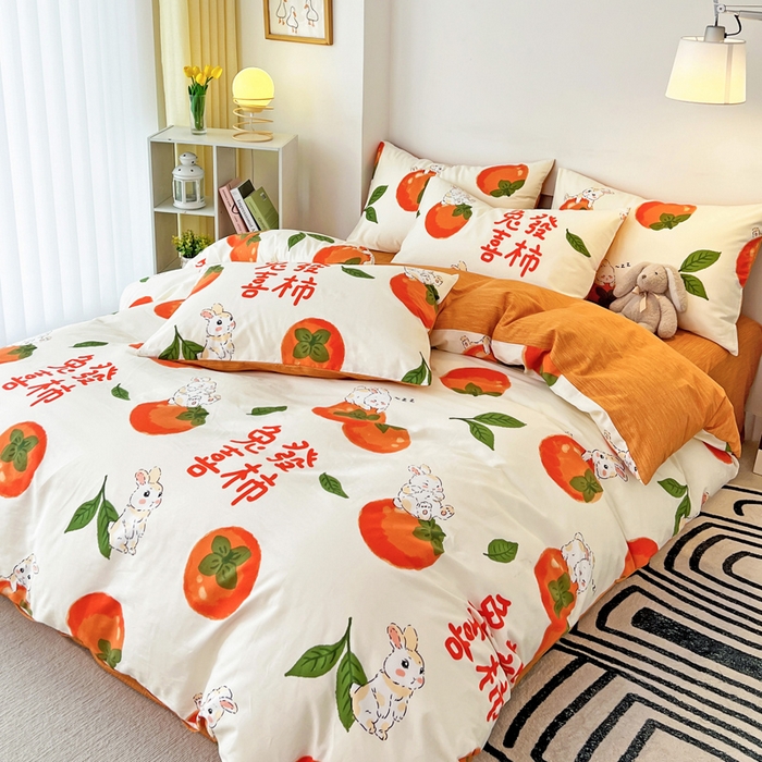 91家纺网 家纺一手货源 找家纺 西引力 2024新款全棉印花单被套 兔发喜事