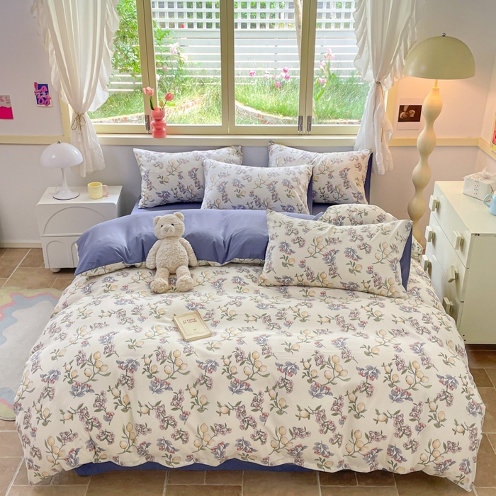 91家纺网 家纺一手货源 找家纺 玉海棠 2024新款AB版软糯针织棉印花四件套 果香-