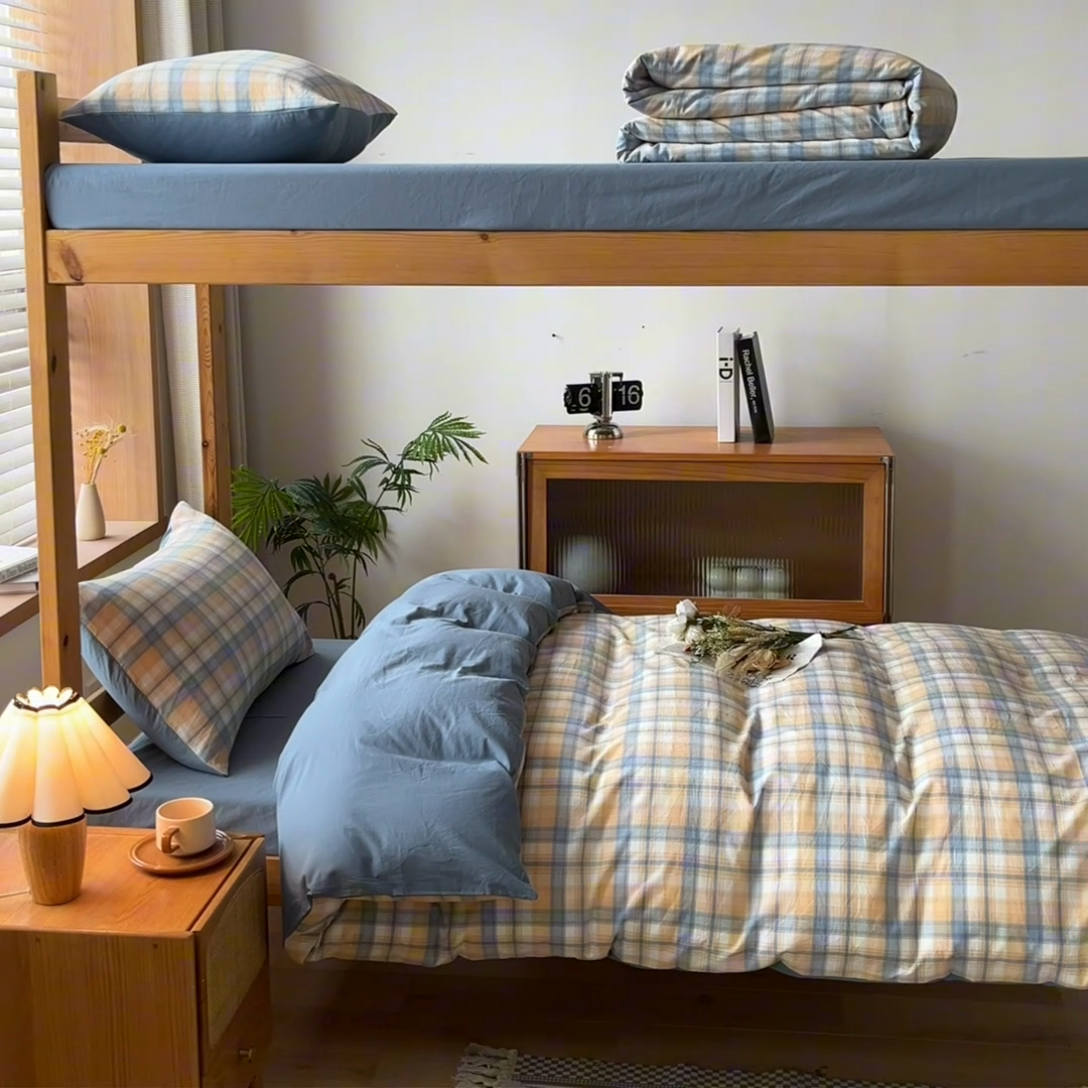 91家纺网 家纺一手货源 找家纺 吉象 2025新款水洗棉学生三件套 云端