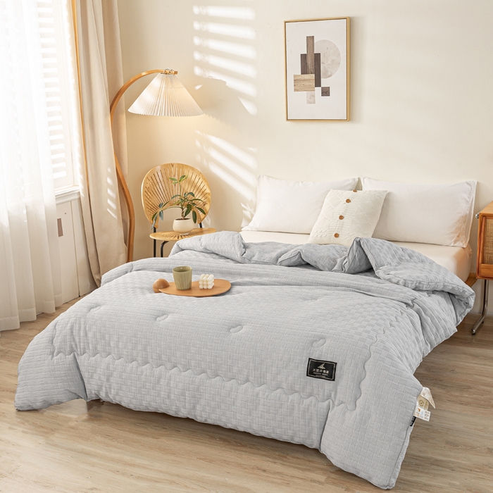 91家纺网 家纺一手货源 找家纺 居易简 2025秋冬新款直播华夫格大豆被冬被立体包边订棉工艺水洗棉大豆被 流光灰