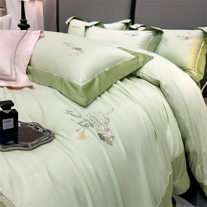 91家纺网 家纺一手货源 找家纺 美娘阁2025新款双股长绒棉居家款四件套 凯瑟琳-云瓷青