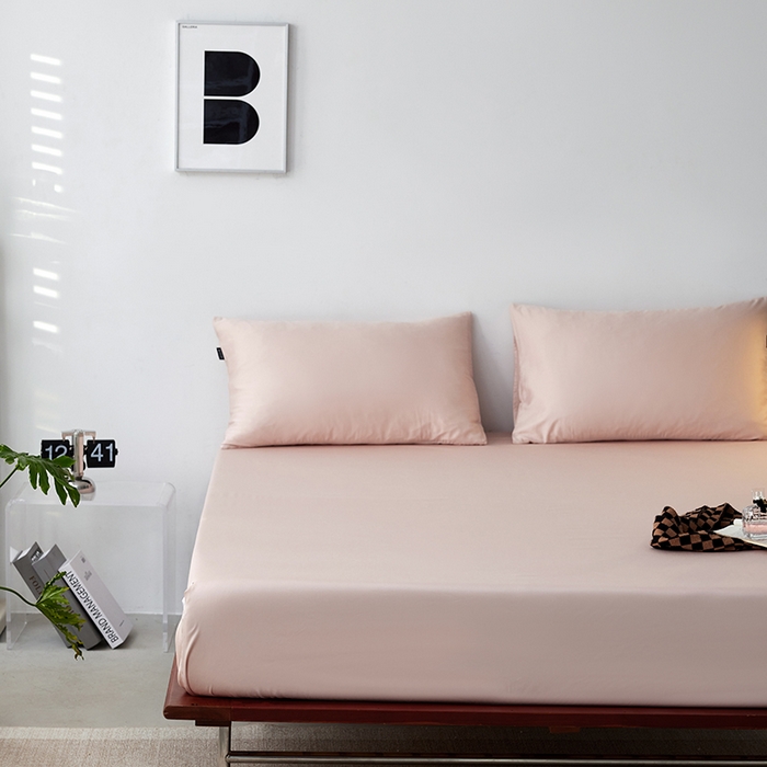 91家纺网 家纺一手货源 找家纺 安莱生活 2024新款100s全棉贡缎单床笠 虾粉