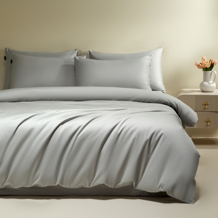 91家纺网 家纺一手货源 找家纺 安莱生活 2024新款100s全棉贡缎四件套 高级灰