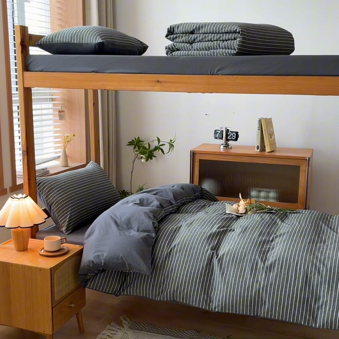 91家纺网 家纺一手货源 找家纺 吉象 2025新款水洗棉学生三件套 拿铁