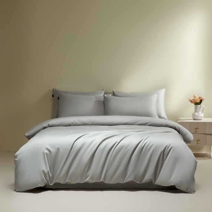 91家纺网 家纺一手货源 找家纺 安莱生活 2024新款100s全棉贡缎四件套 高级灰