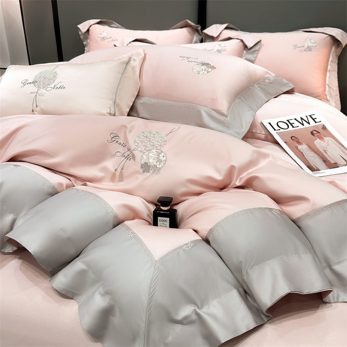 91家纺网 家纺一手货源 找家纺 美娘阁2025新款双股长绒棉居家款四件套 凯瑟琳-丹妮粉