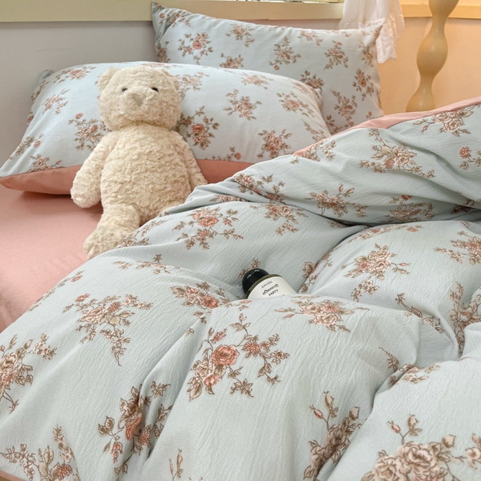 91家纺网 家纺一手货源 找家纺 玉海棠 2024新款AB版软糯针织棉印花四件套 芙曼-绿-