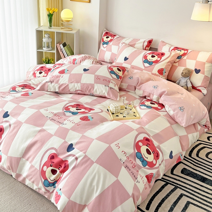 91家纺网 家纺一手货源 找家纺 西引力 2024新款全棉印花单被套 害羞熊