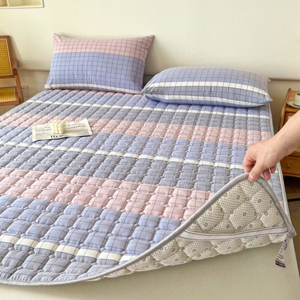 卡伦家纺 2025新款全棉色织水洗棉夹棉床垫席梦思保护垫 马丁粉
