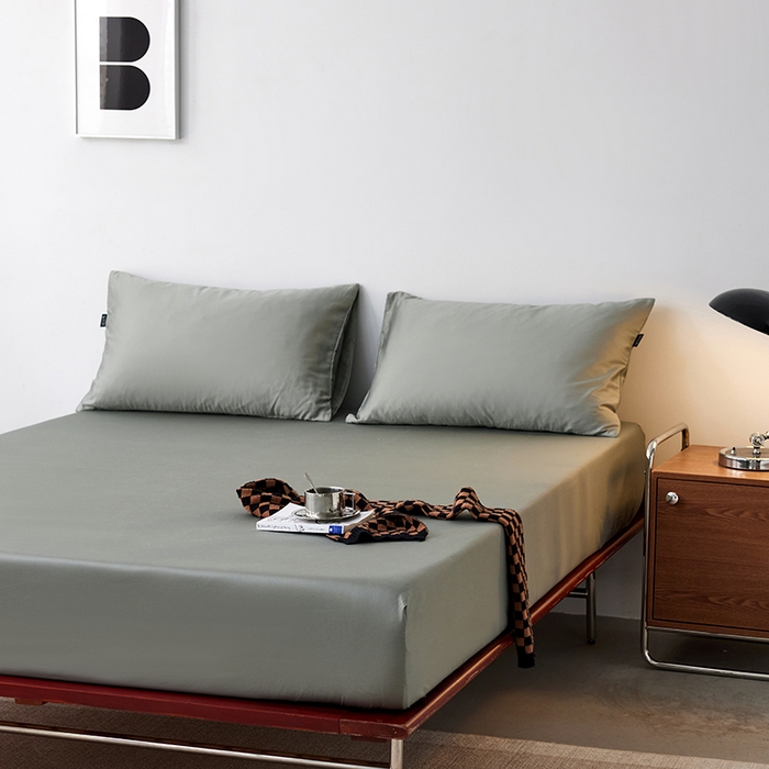 91家纺网 家纺一手货源 找家纺 安莱生活 2024新款100s全棉贡缎单床笠 水绿