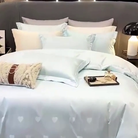 91家纺网 家纺一手货源 找家纺 2025新款双股长绒棉居家款提花系列四件套 心动-天空蓝