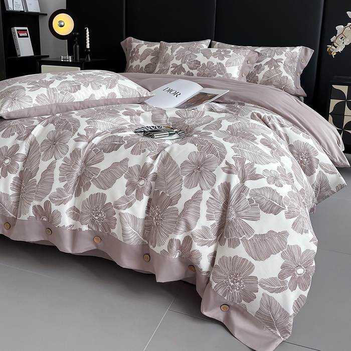 91家纺网 家纺一手货源 找家纺 艾迪尚家纺 2025新款柔丝茸磨毛印花纽扣款四件套 叶蓓