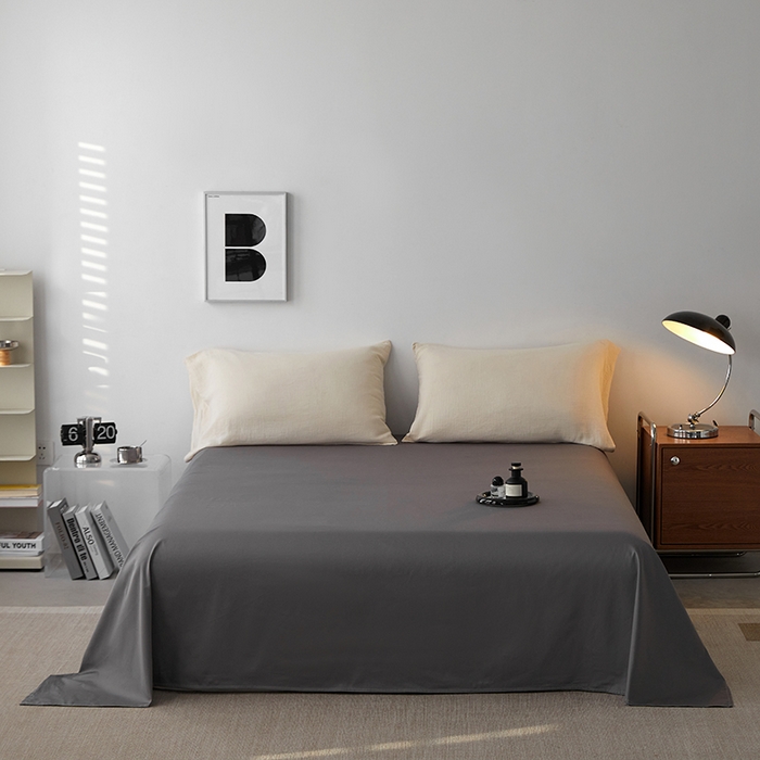 91家纺网 家纺一手货源 找家纺 安莱生活 2024新款100s全棉贡缎单床单 帝都灰