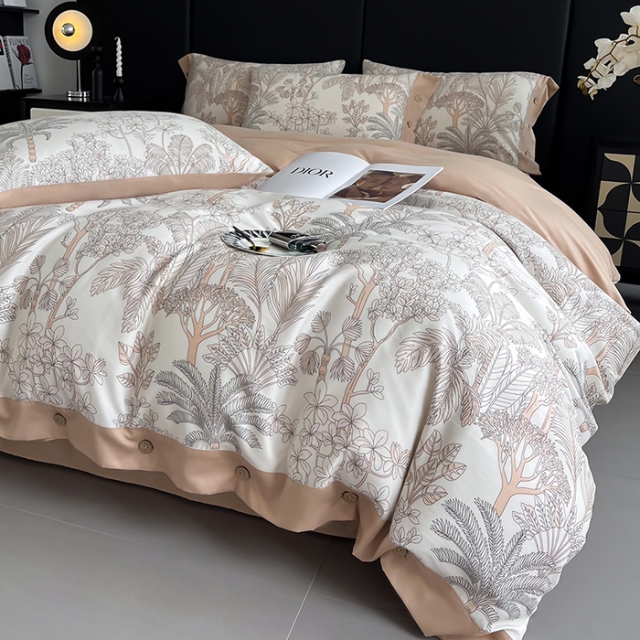 91家纺网 家纺一手货源 找家纺 艾迪尚家纺 2025新款柔丝茸磨毛印花纽扣款四件套 雾岛-米