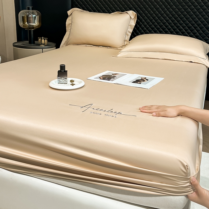 91家纺网 家纺一手货源 找家纺 露梦家纺 2025新款A类水洗原棉刺绣款床笠-星辰系列（提供买家秀） 星辰-香槟色