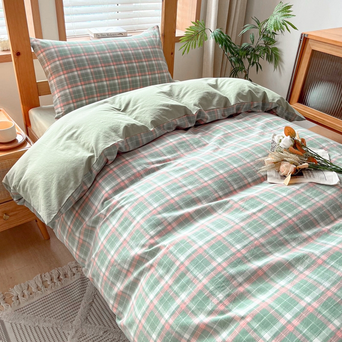 91家纺网 家纺一手货源 找家纺 吉象 2025新款水洗棉学生三件套 初晴绿