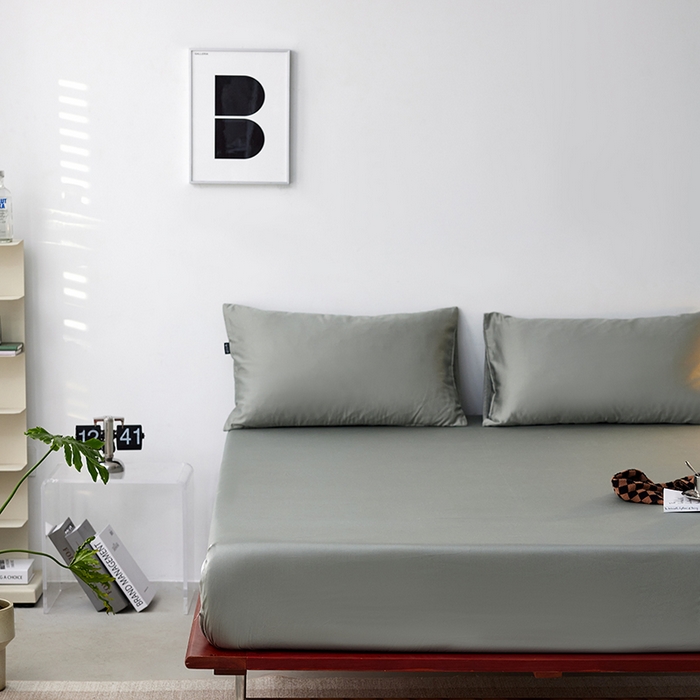 91家纺网 家纺一手货源 找家纺 安莱生活 2024新款100s全棉贡缎单床笠 水绿