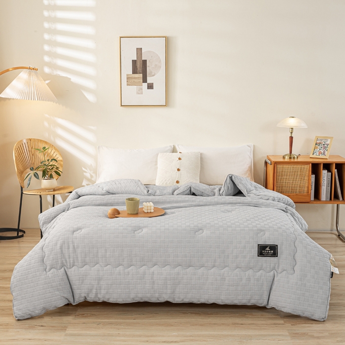 91家纺网 家纺一手货源 找家纺 居易简 2025秋冬新款直播华夫格大豆被冬被立体包边订棉工艺水洗棉大豆被 流光灰