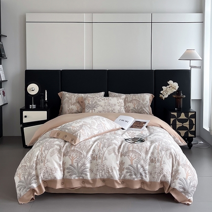 艾迪尚家纺 2025新款柔丝茸磨毛印花纽扣款四件套 雾岛-米