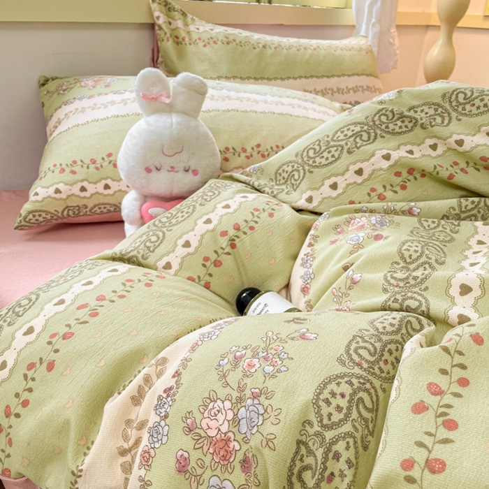 91家纺网 家纺一手货源 找家纺 玉海棠 2024新款AB版软糯针织棉印花四件套 复苏-