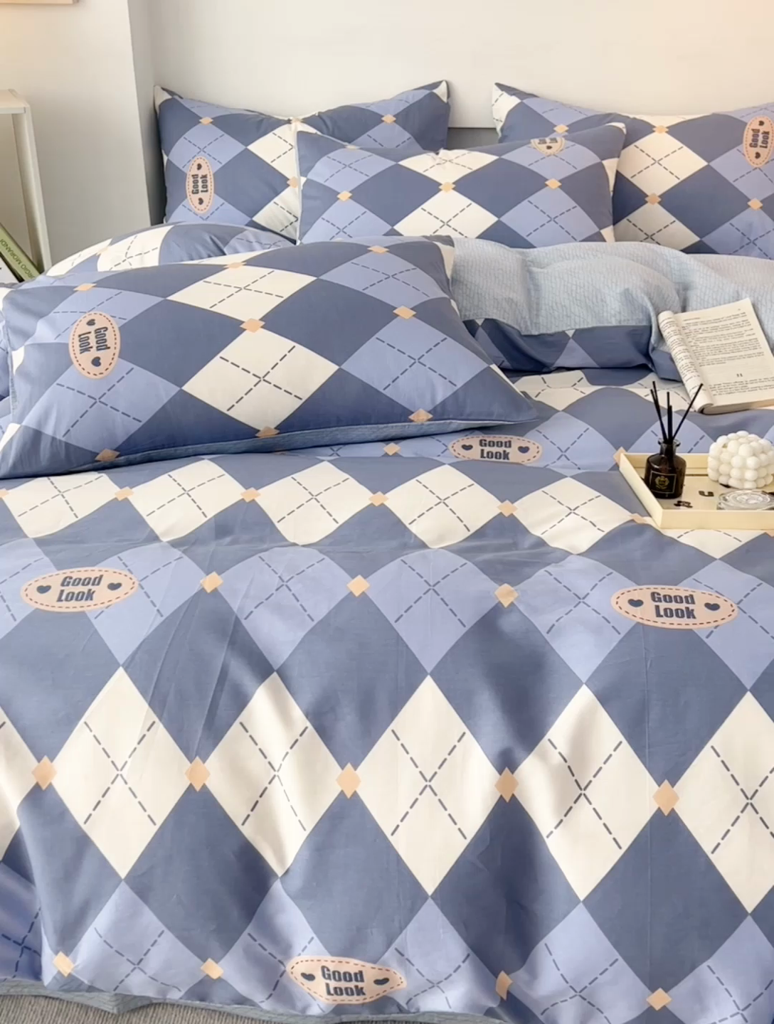 91家纺网 家纺一手货源 找家纺 西引力 2024新款全棉印花四件套 英伦蓝