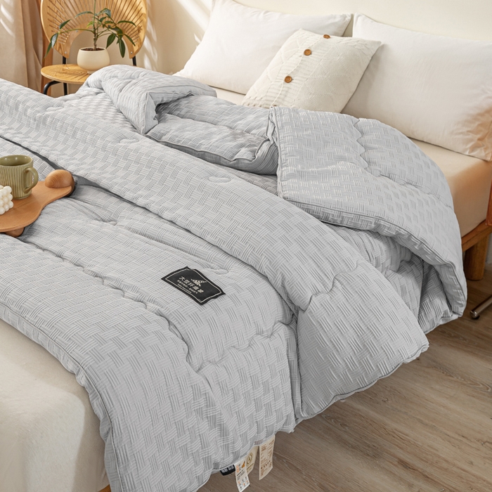 91家纺网 家纺一手货源 找家纺 居易简 2025秋冬新款直播华夫格大豆被冬被立体包边订棉工艺水洗棉大豆被 流光灰