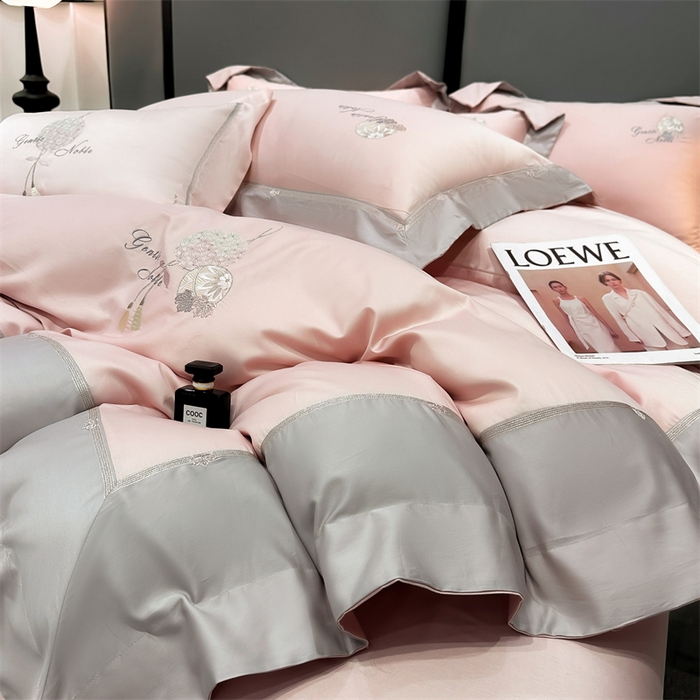 91家纺网 家纺一手货源 找家纺 美娘阁2025新款双股长绒棉居家款四件套 凯瑟琳-丹妮粉