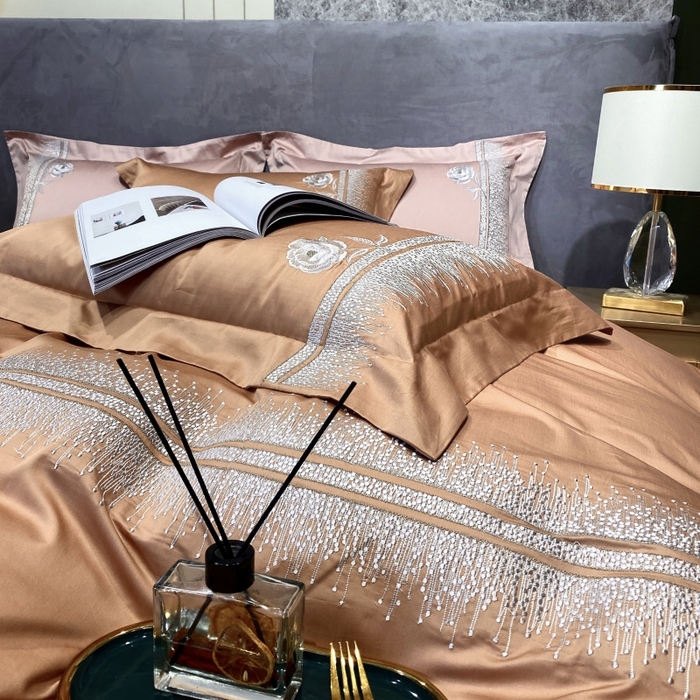 91家纺网 家纺一手货源 找家纺 美娘阁2025新款双股长绒棉居家款四件套 简爱（金驼）