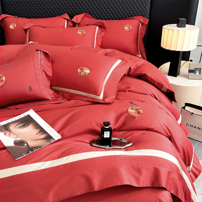 91家纺网 家纺一手货源 找家纺 美娘阁2025新款双股长绒棉居家款四件套 好柿连连-酒红