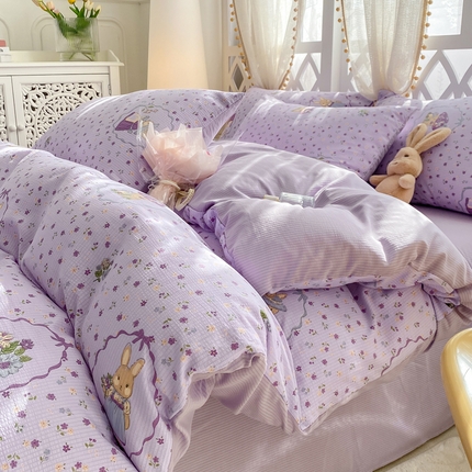 91家纺网 家纺一手货源 找家纺 芷凡家纺 2024新款水洗泡泡棉四件套 温馨花园