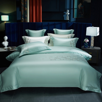 美娘阁2025新款双股长绒棉居家款四件套 妍+蒂芙尼蓝