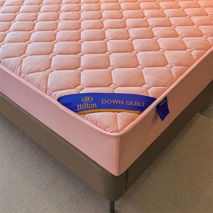 91家纺网 家纺一手货源 找家纺 满羽 2024新款防晒防水酒店抗菌夹棉床笠 香妃粉