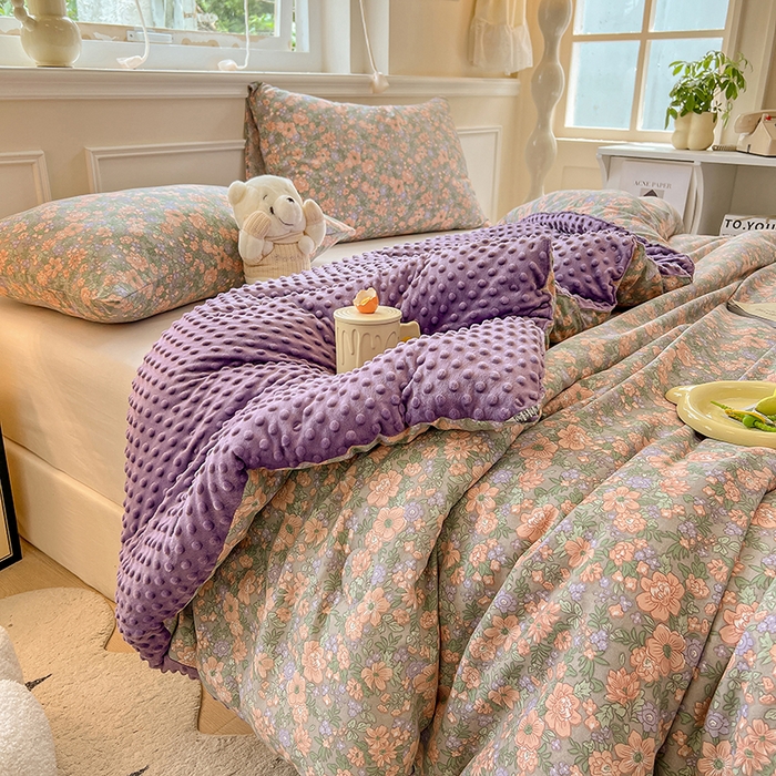 91家纺网 家纺一手货源 找家纺 居易简 2025新款水洗棉双层纱豆豆绒被被子被芯冬被春秋被豆豆被加绒直播  莫奈庄园