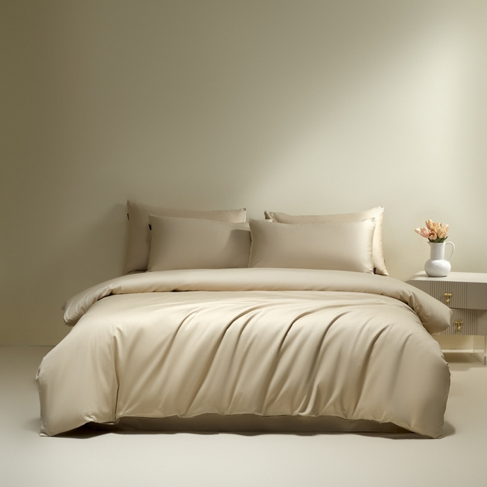 91家纺网 家纺一手货源 找家纺 安莱生活 2024新款100s全棉贡缎四件套 棕灰