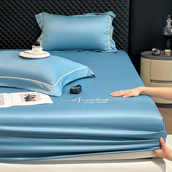 91家纺网 家纺一手货源 找家纺 露梦家纺 2025新款A类水洗原棉刺绣款床笠-星辰系列（提供买家秀） 星辰-冰蓝