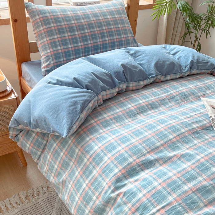 91家纺网 家纺一手货源 找家纺 吉象 2025新款水洗棉学生三件套 初晴蓝