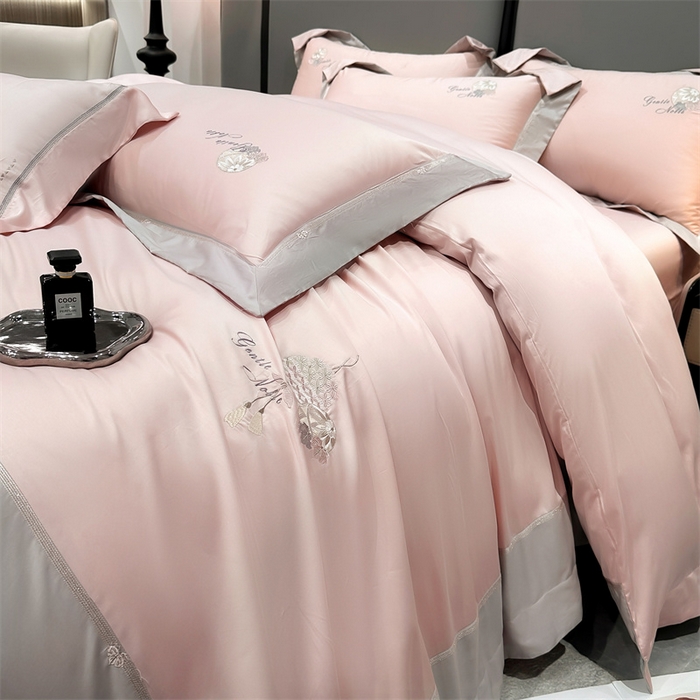 91家纺网 家纺一手货源 找家纺 美娘阁2025新款双股长绒棉居家款四件套 凯瑟琳-丹妮粉