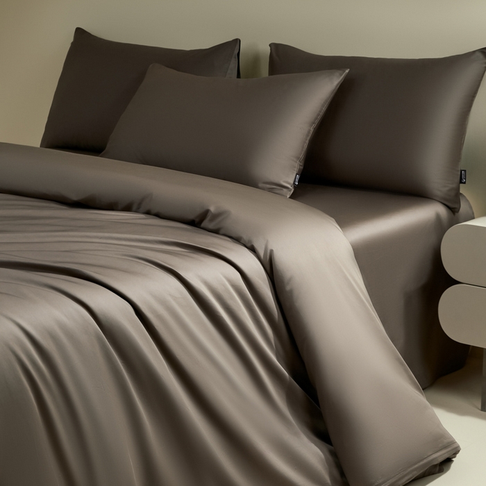 91家纺网 家纺一手货源 找家纺 安莱生活 2024新款100s全棉贡缎四件套 咖啡