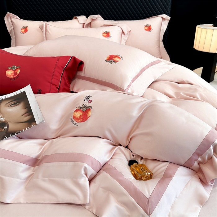 91家纺网 家纺一手货源 找家纺 美娘阁2025新款双股长绒棉居家款四件套 好柿连连-落樱粉