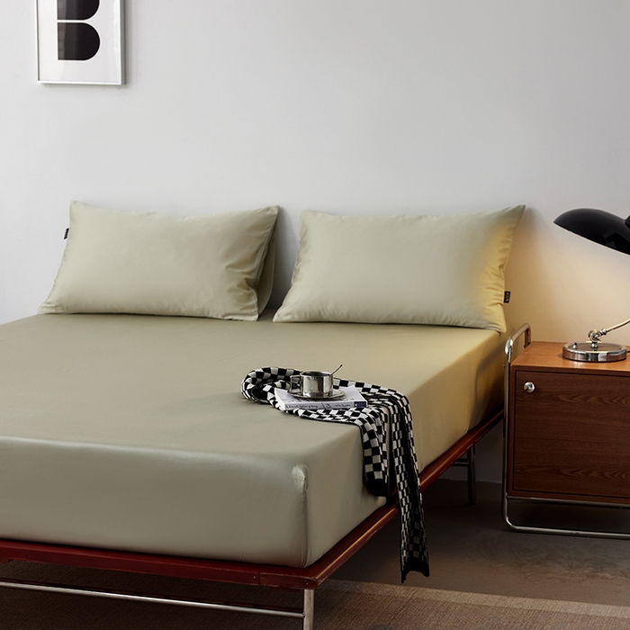 91家纺网 家纺一手货源 找家纺 安莱生活 2024新款100s全棉贡缎单床笠 草绿