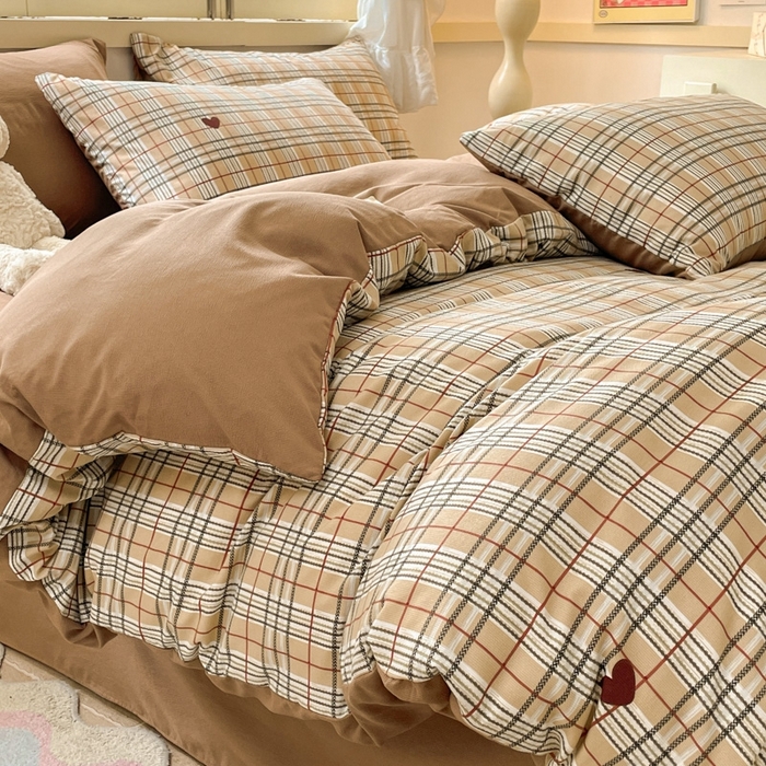 91家纺网 家纺一手货源 找家纺 玉海棠 2024新款AB版软糯针织棉印花四件套 格调-咖-